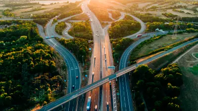 Top view image of motorway branching out in many directions